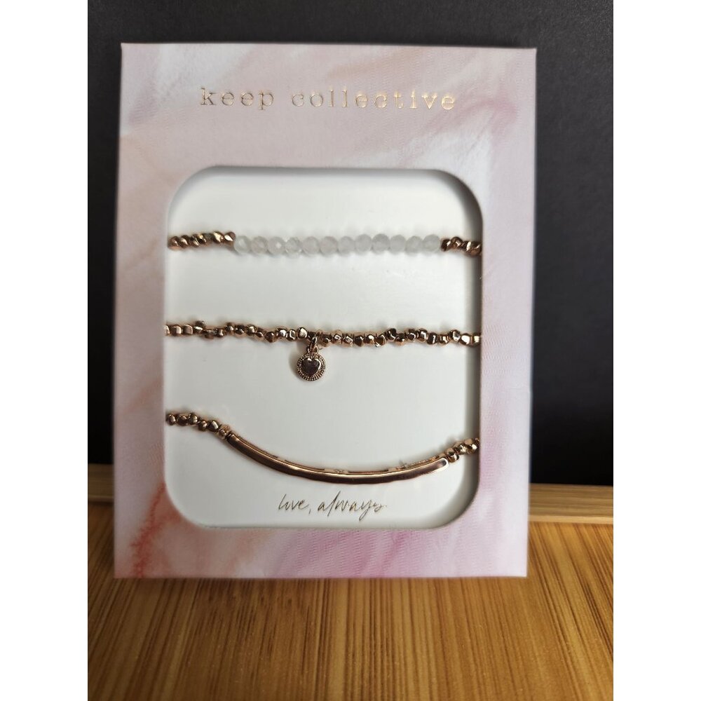Keep Collective ~ Stretch Trio - Love - Rose Gold Bracelet Set